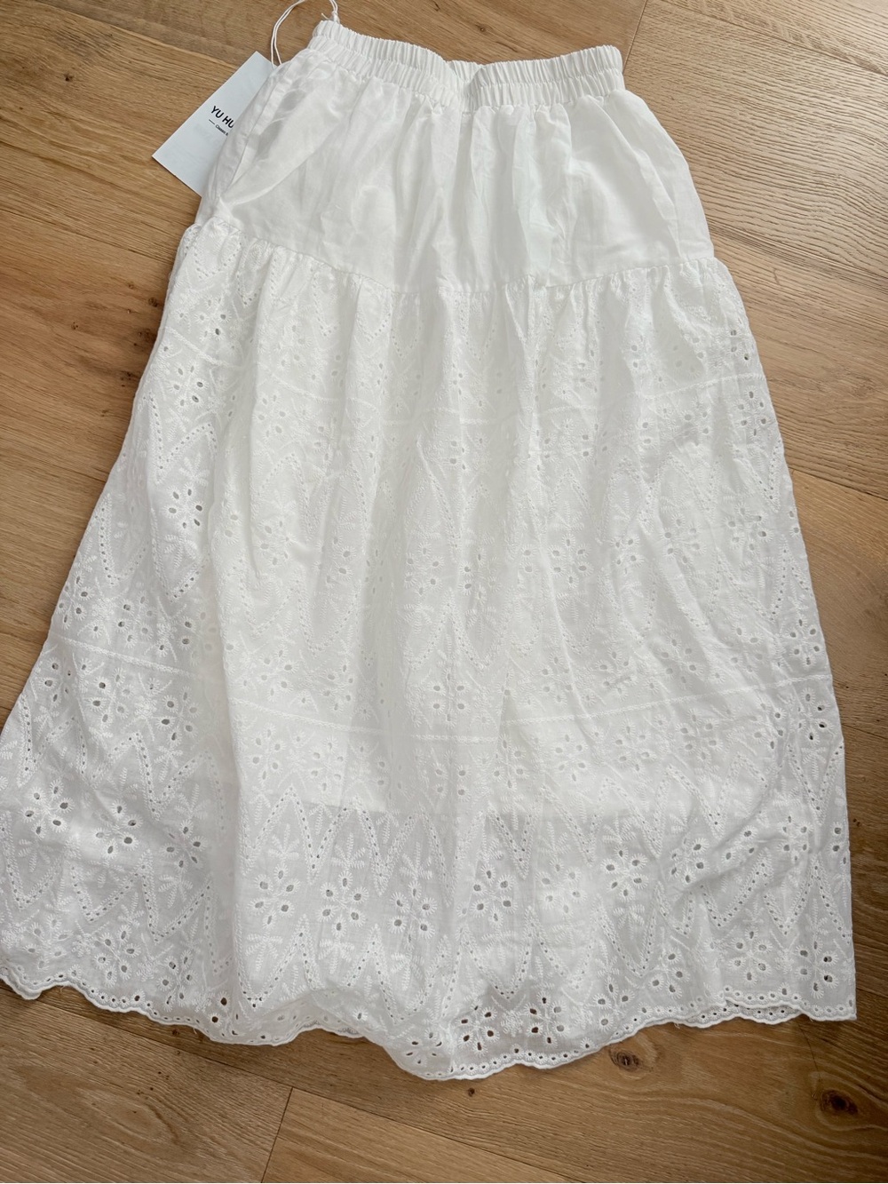 Women’s White Eyelet A-Line Midi Skirt
